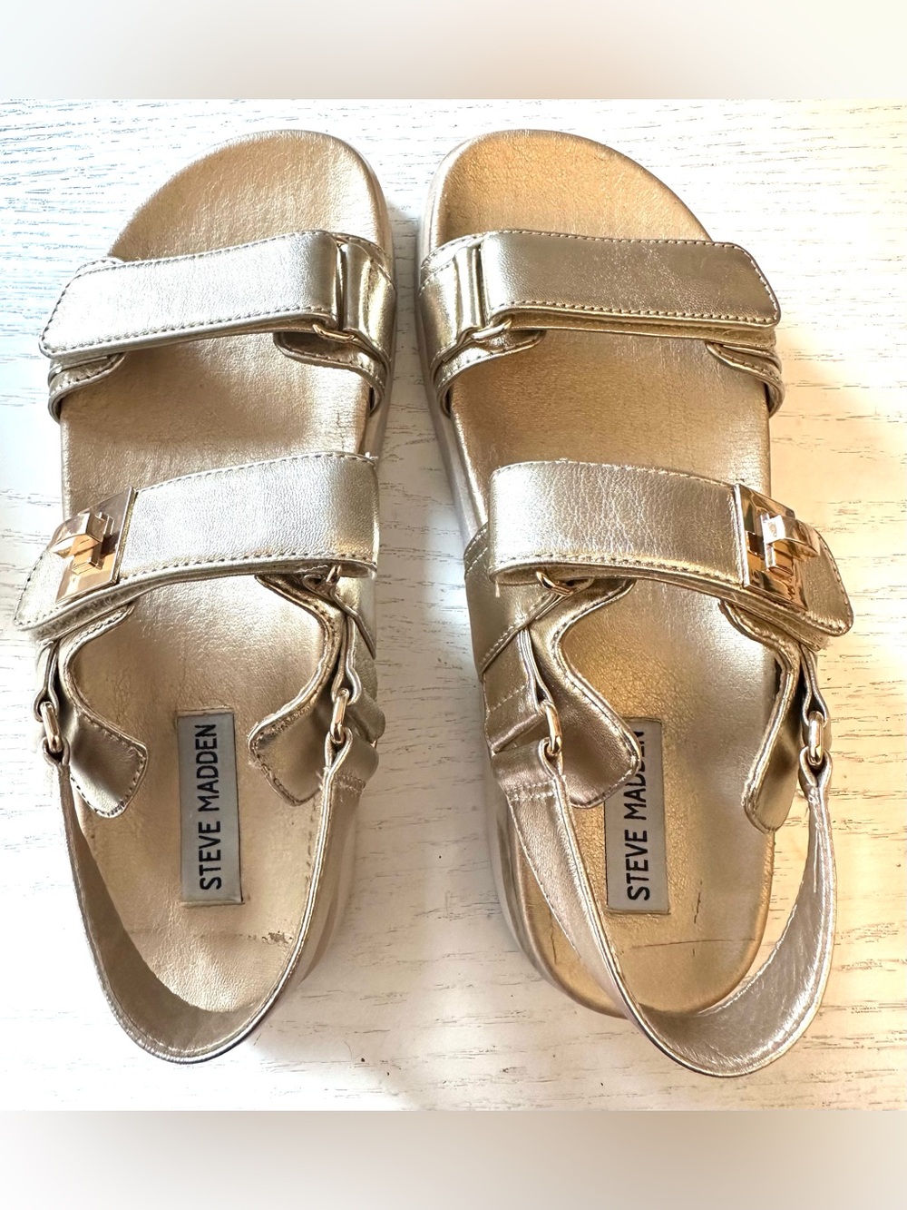 Steve Madden Metallic Gold Leather Slingback Sandals Size 8